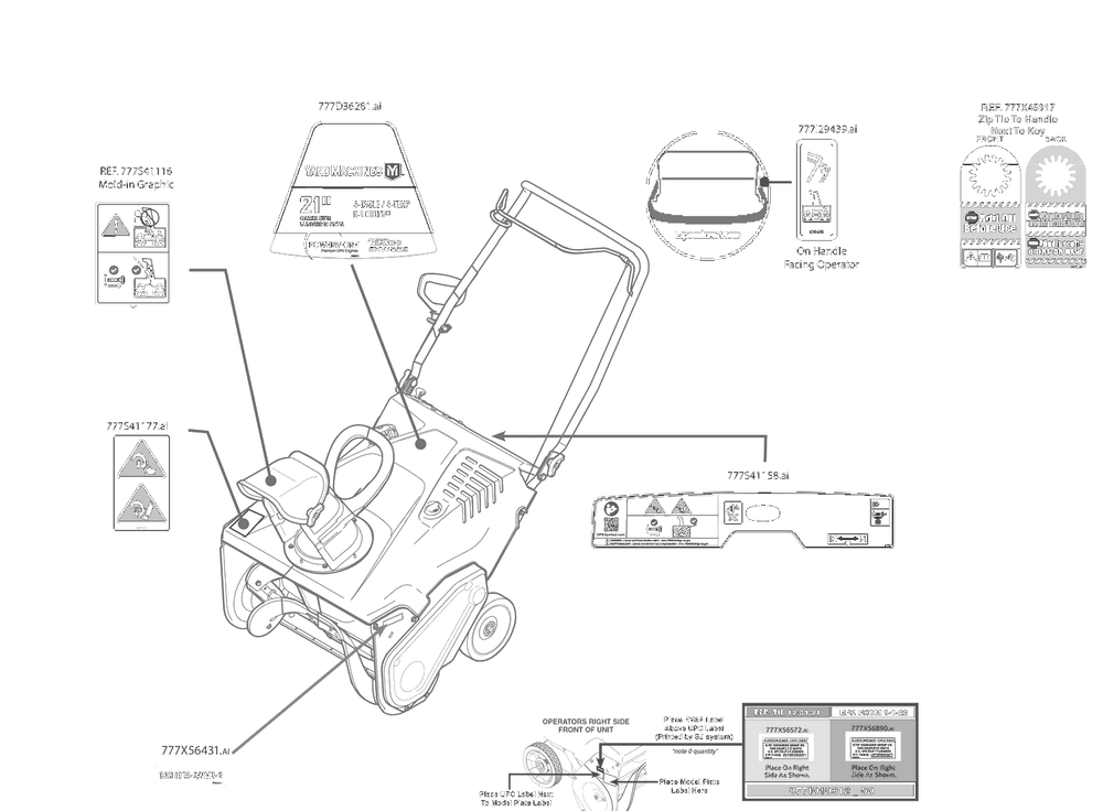 Label Map Diagram and Parts List for 31A-2M1EB00 2022 Yard Machines Snow Blower